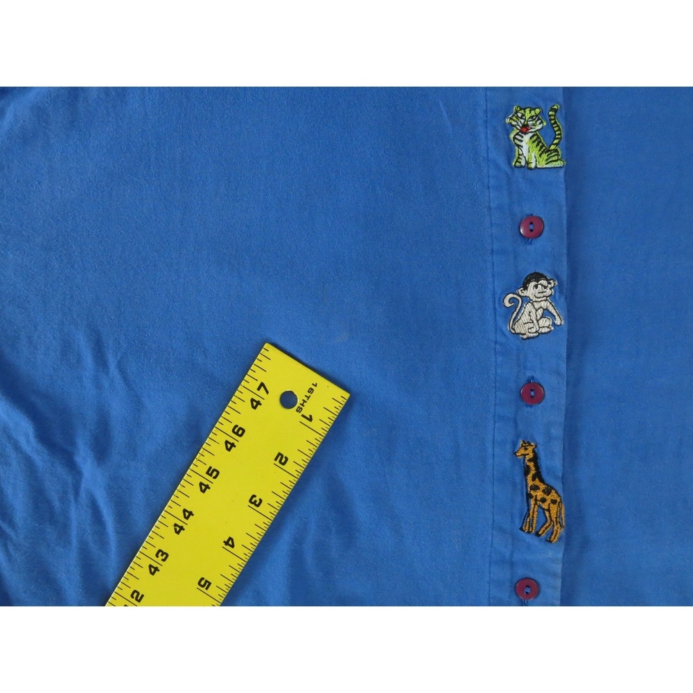 Vintage Maidenform Blue Button Front Nightgown African Animal Embroidered Large - Picture 7 of 7